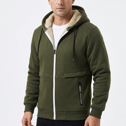 Kapuzenjacke Herren grau mit Sherpa-Futter und Zipper