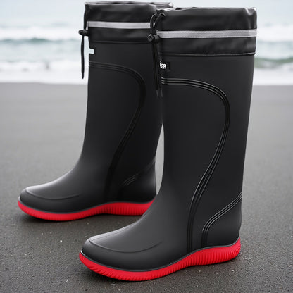 Waterproof Rubber Boots - Tall Drawstring Shaft - Reflective Trim