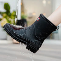 Women's Rubber Rain Boots - Waterproof Mid-Calf - Non-Slip