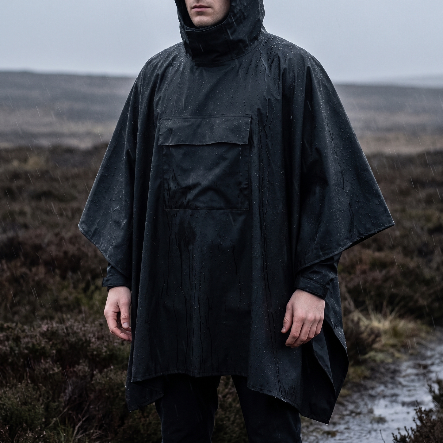 Regenponcho - Mit Kapuze und Bauchtasche - Unisex