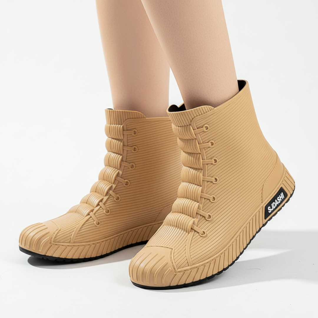 Women's Rain Boots - Waterproof Sneaker-Style Ankle Boots - Non-Slip Sole