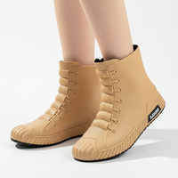 Women's Rain Boots - Waterproof Sneaker-Style Ankle Boots - Non-Slip Sole