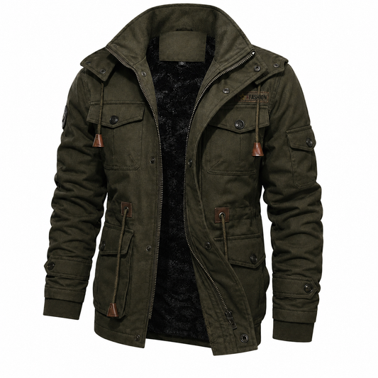 Men's Waterproof Field Jacket - Windproof & Fleece-Lined - Multi-Pocket Design