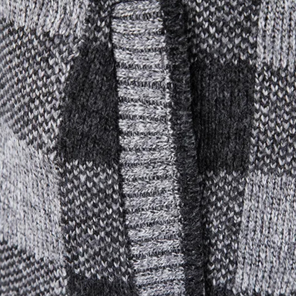 Men's Cardigan Sweater with Hood - Buffalo Plaid Knit - Warm Fleece Lining