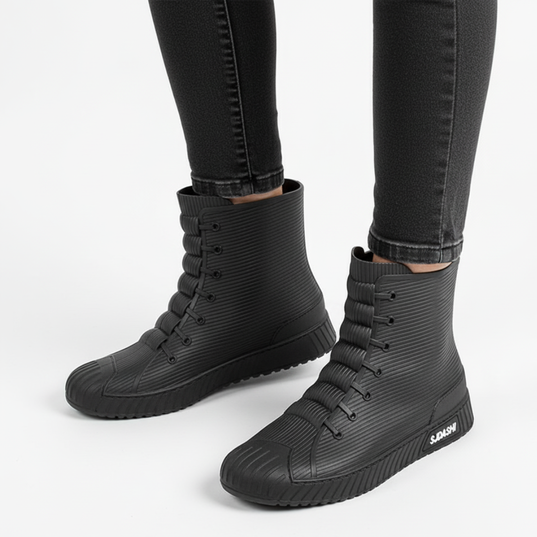 Women's Rain Boots - Waterproof Sneaker-Style Ankle Boots - Non-Slip Sole
