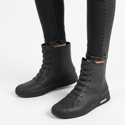 Women's Rain Boots - Waterproof Sneaker-Style Ankle Boots - Non-Slip Sole
