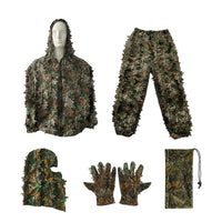 Ghillie Suit for Hunting - 6-Piece 3D Leafy Camo Set - Hood, Gloves & Bag