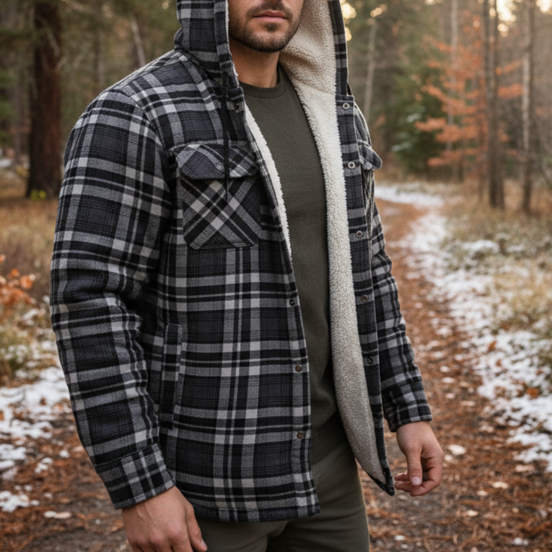 Men's Flannel Shirt Jacket - Sherpa Lined & Hooded - Snap Front