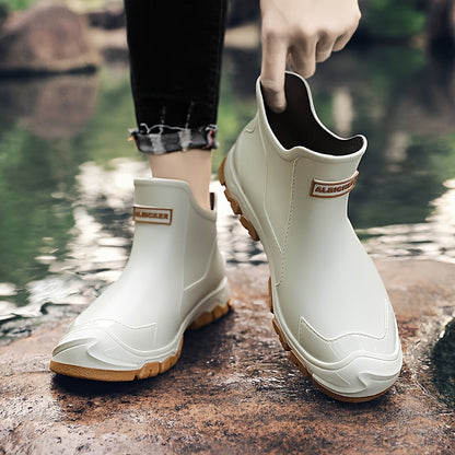 Ankle Rain Boots - Waterproof Slip-On Chelsea Boot - Non-Slip Lug Sole