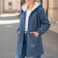 Women's Fleece Jacket with Hood - Soft Teddy Fleece - Two Pockets