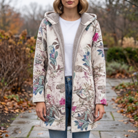 Women's Hooded Winter Jacket - Fleece Lined - Floral Print