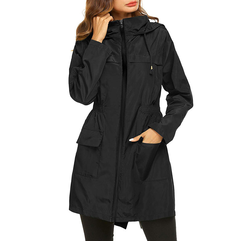 Women's Rain Jacket with Hood - Lightweight & Water-Repellent - Tailored Fit