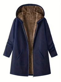 Women's Hooded Winter Coat - Sherpa Fleece Lined - Longline Fit