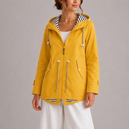 Women's Rain Jacket - Hooded & Water-Resistant - Striped Lining