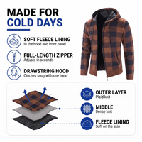 Men's Cardigan Sweater with Hood - Buffalo Plaid Knit - Warm Fleece Lining