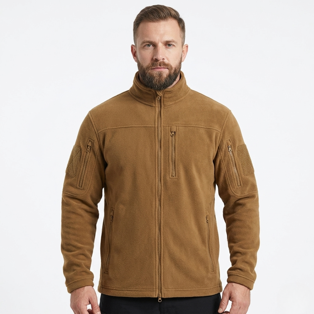 Taktische Fleecejacke Herren coyote-braun mit Stehkragen