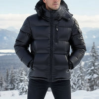 Puffer Jacket for Men - Removable Hood - Glossy Finish