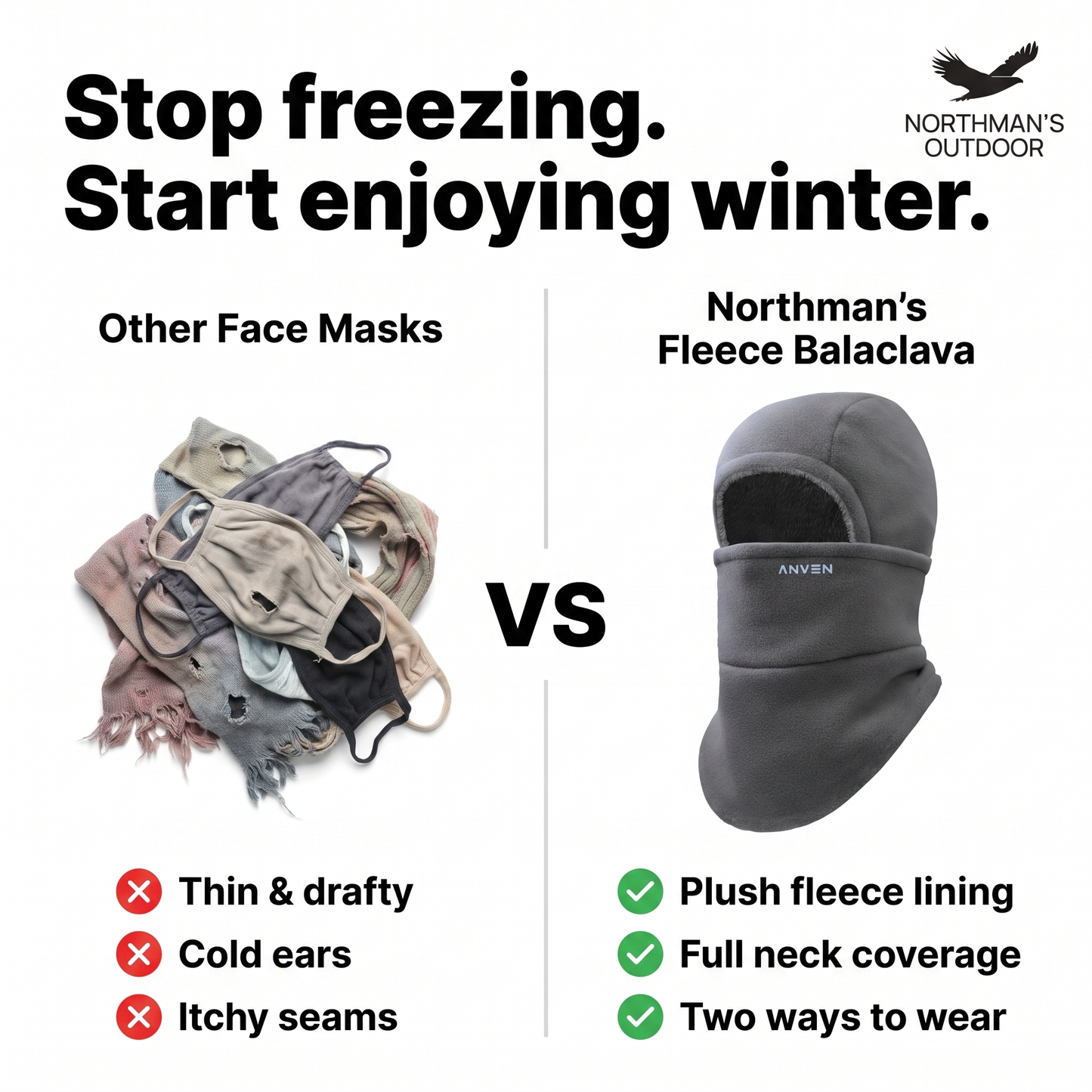 Fleece Balaclava - Thermal Winter Ski Mask - Adjustable Full Face Cover