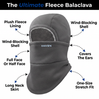 Fleece Balaclava - Thermal Winter Ski Mask - Adjustable Full Face Cover