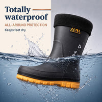 Insulated Rain Boots for Men - Waterproof Mid-Calf Boots - Fleece Lined