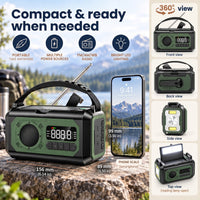 Emergency Radio - Hand Crank Solar Weather Radio - 12000mAh Power Bank