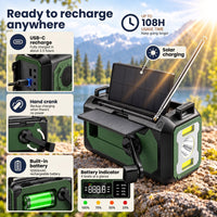Emergency Radio - Hand Crank Solar Weather Radio - 12000mAh Power Bank