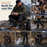 Insulated Rain Boots for Men - Waterproof Mid-Calf Boots - Fleece Lined