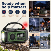 Emergency Radio - Hand Crank Solar Weather Radio - 12000mAh Power Bank