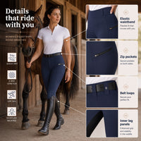 Women's Riding Breeches - Two-Tone Stretch Breeches - Zip Pockets