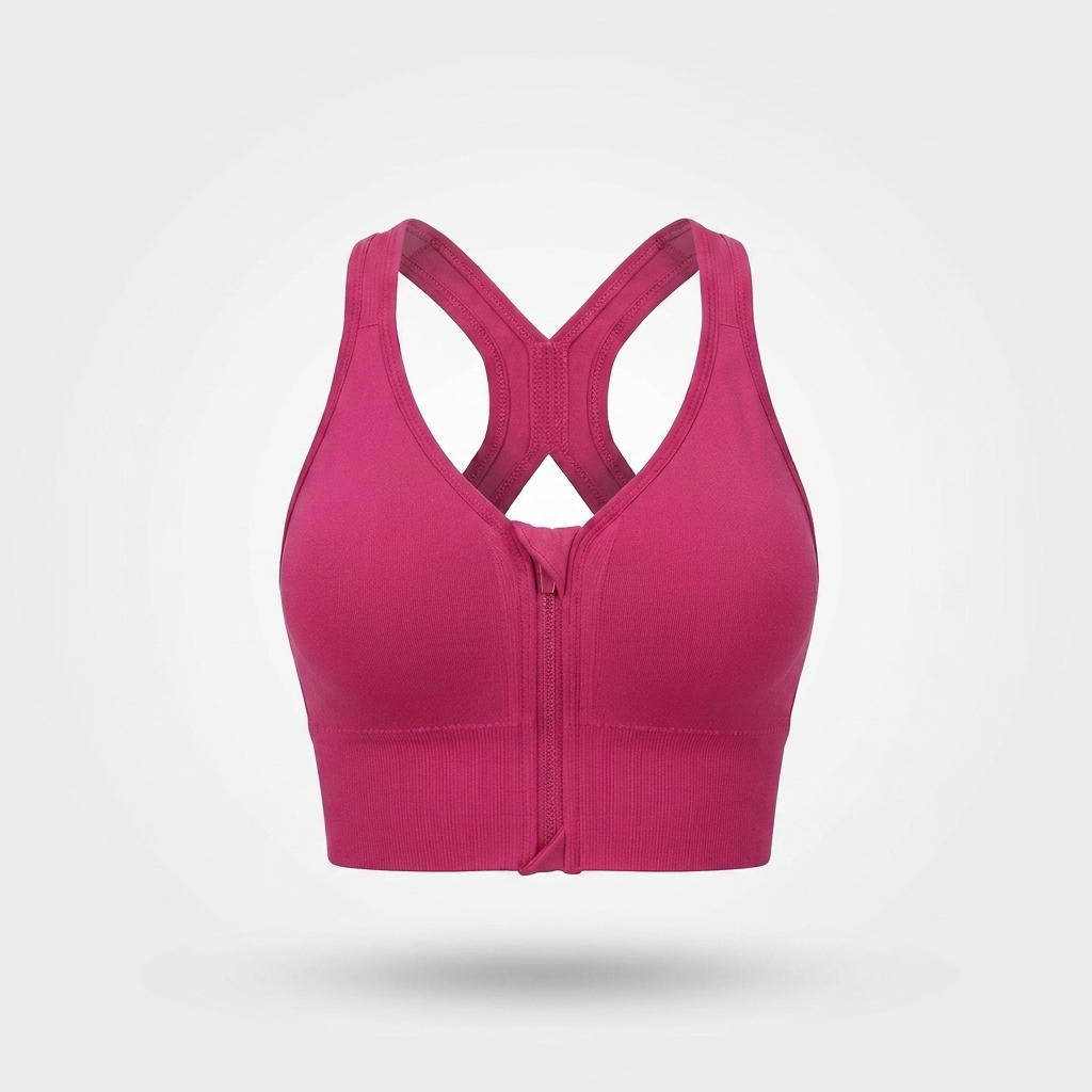 Women’s High Support Sports Bra - Front Zip - Cross-Back Design