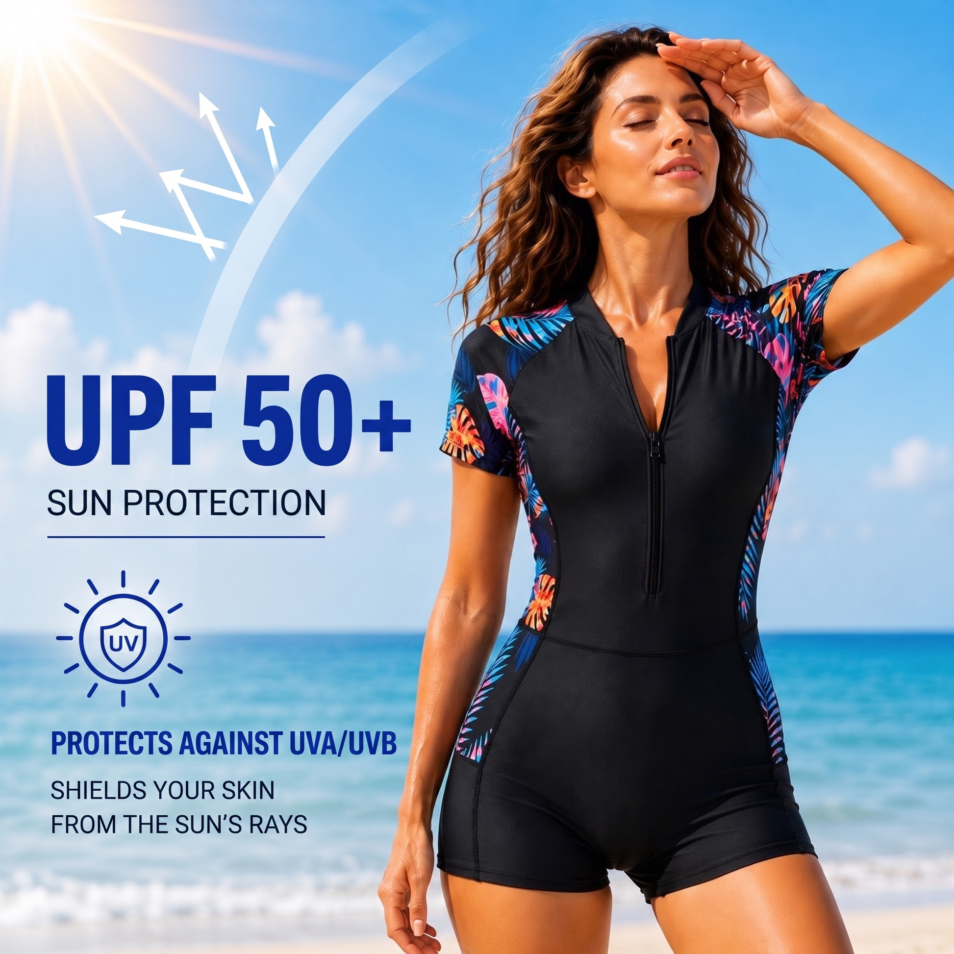 rash guard swimsuit - product infographic