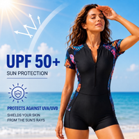 Rash Guard Swimsuit - Short Sleeve One Piece - UPF 50+ Front Zip