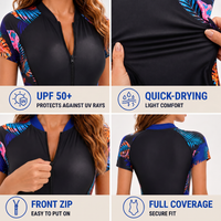Rash Guard Swimsuit - Short Sleeve One Piece - UPF 50+ Front Zip