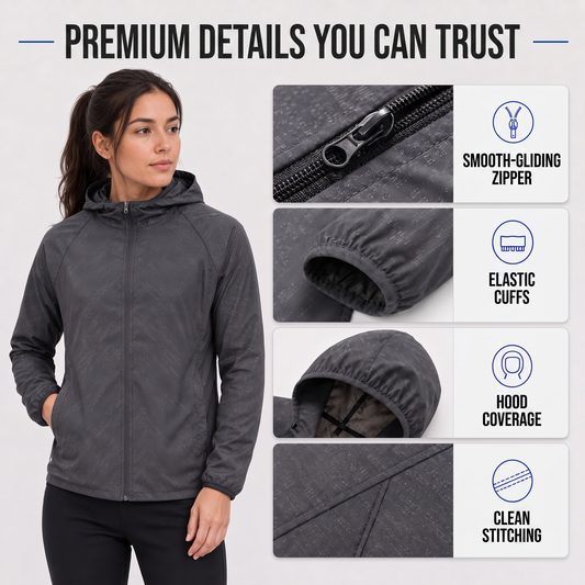packable rain jacket - product infographic