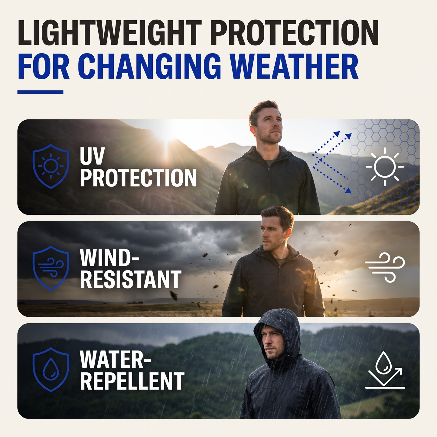packable rain jacket - product infographic