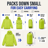 Packable Rain Jacket - Lightweight Hooded Cycling Jacket
