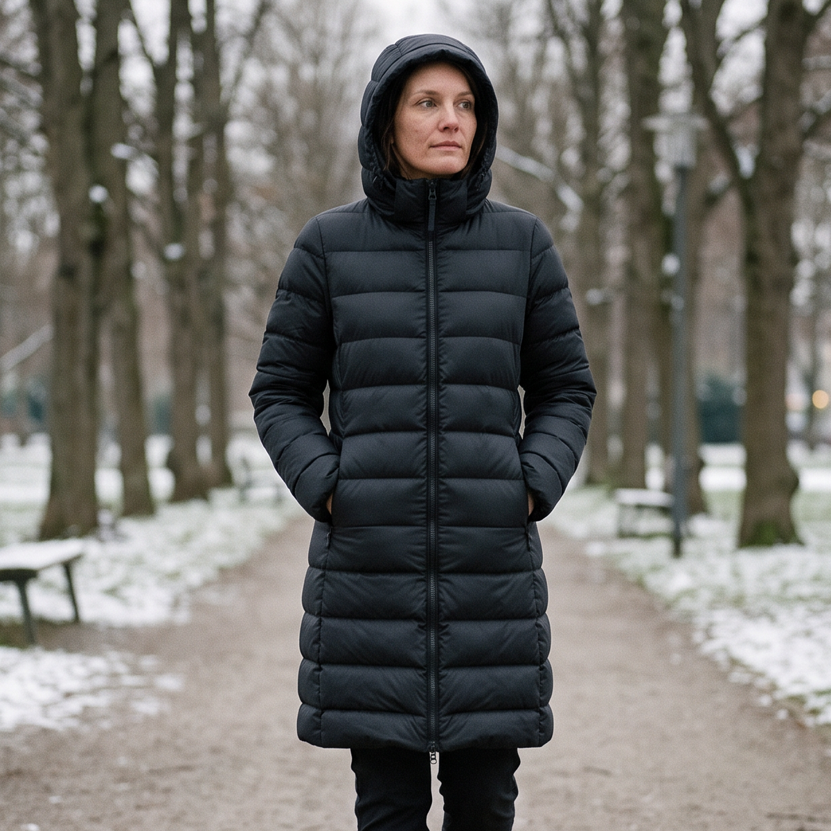 Women's Long Winter Coat - Waterproof & Windproof Down - Lightweight with Hood