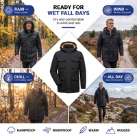 Men's Waterproof Winter Jacket - 3-in-1 Removable Sleeves & Hood - Fleece Lined