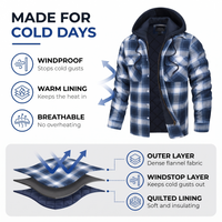 Men's Flannel Jacket - Windproof & Quilted Lined - Hooded