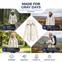 Women's Raincoat with Hood - Long Waterproof & Windproof - Lightweight