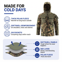Men's Fleece Jacket - Hooded Tactical Softshell - Camo & Solid Colors