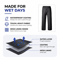 Men's Rain Pants - Waterproof & Mesh Lined - Easy Pull-On