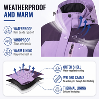 Women's Waterproof Jacket with Hood - 5,000 mm Rain Protection - Windproof & Lined