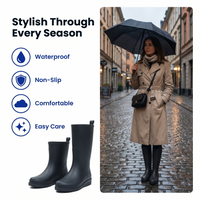 Women's Rubber Rain Boots - Waterproof & Slip-On - Non-Slip Sole