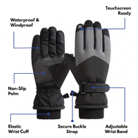Waterproof Ski Gloves - Touchscreen & Fleece Lined - Non-Slip Grip
