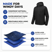 Softshell Jacket - Windproof & Water-Resistant - Hooded Design