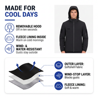 Men's Softshell Jacket - Removable Hood - Fleece Lined