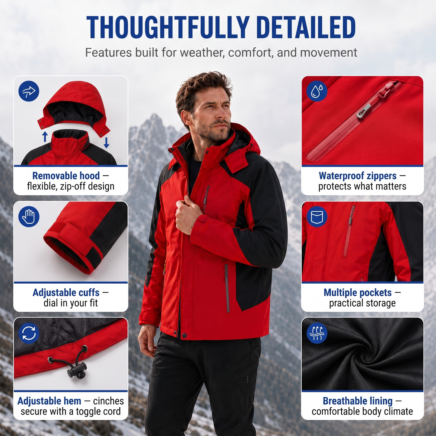 mens waterproof rain jacket - view 3