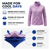 Women's Fleece Jacket - Stand Collar with Leaf Print - Zip Pockets