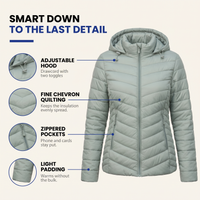 Women's Puffer Jacket - Lightweight Quilted - Adjustable Detachable Hood